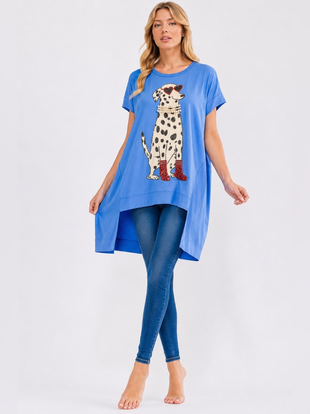Fantastic Fawn Oversized Dalmatian Sequin Tunic NWOT Size L